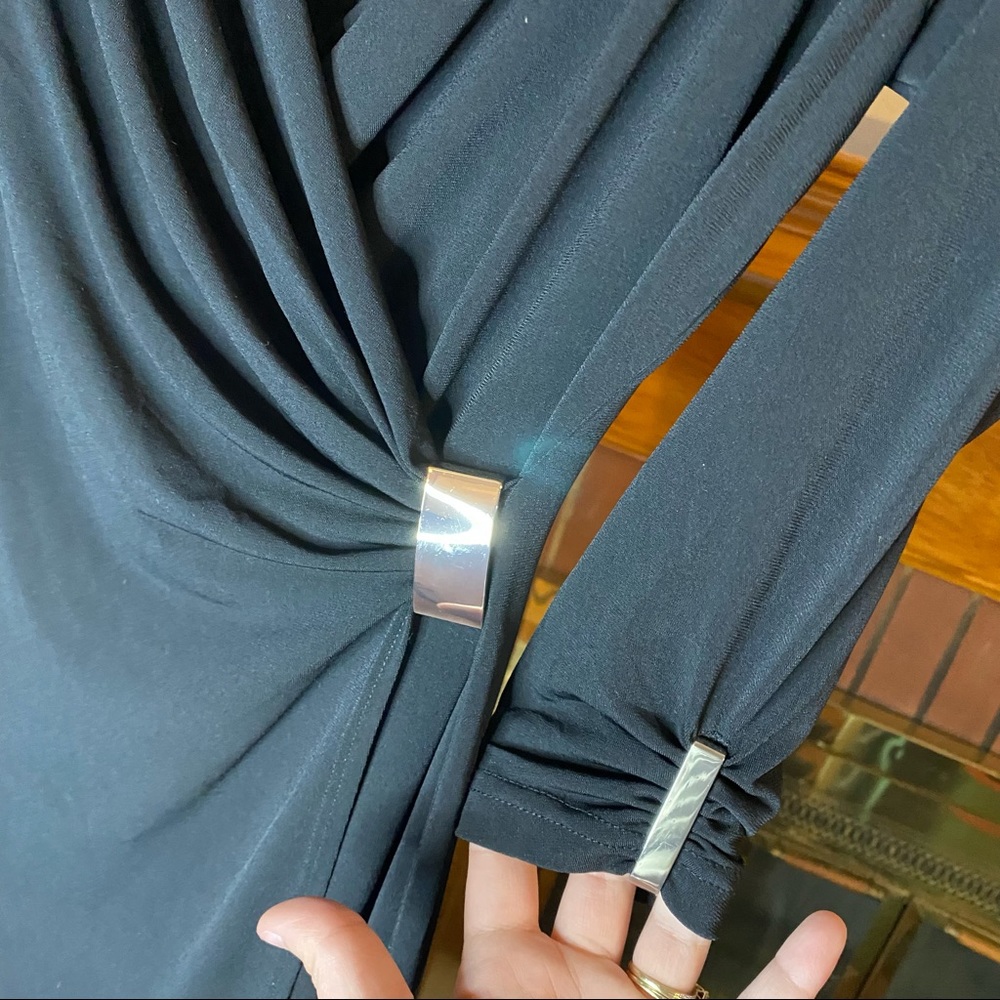 Elbow Sleeve Jersey Wrap Draped Dress Gem